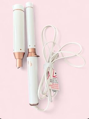 T3 White and Rose Gold Convertible Curling Wand Set